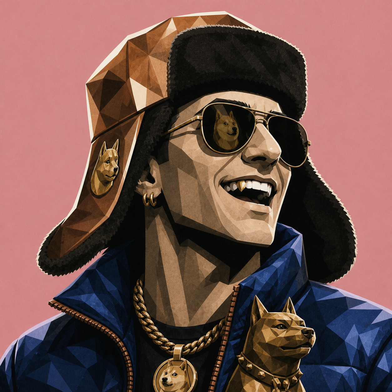 STORMMCHASER in a copper trapper hat with Doge accessories